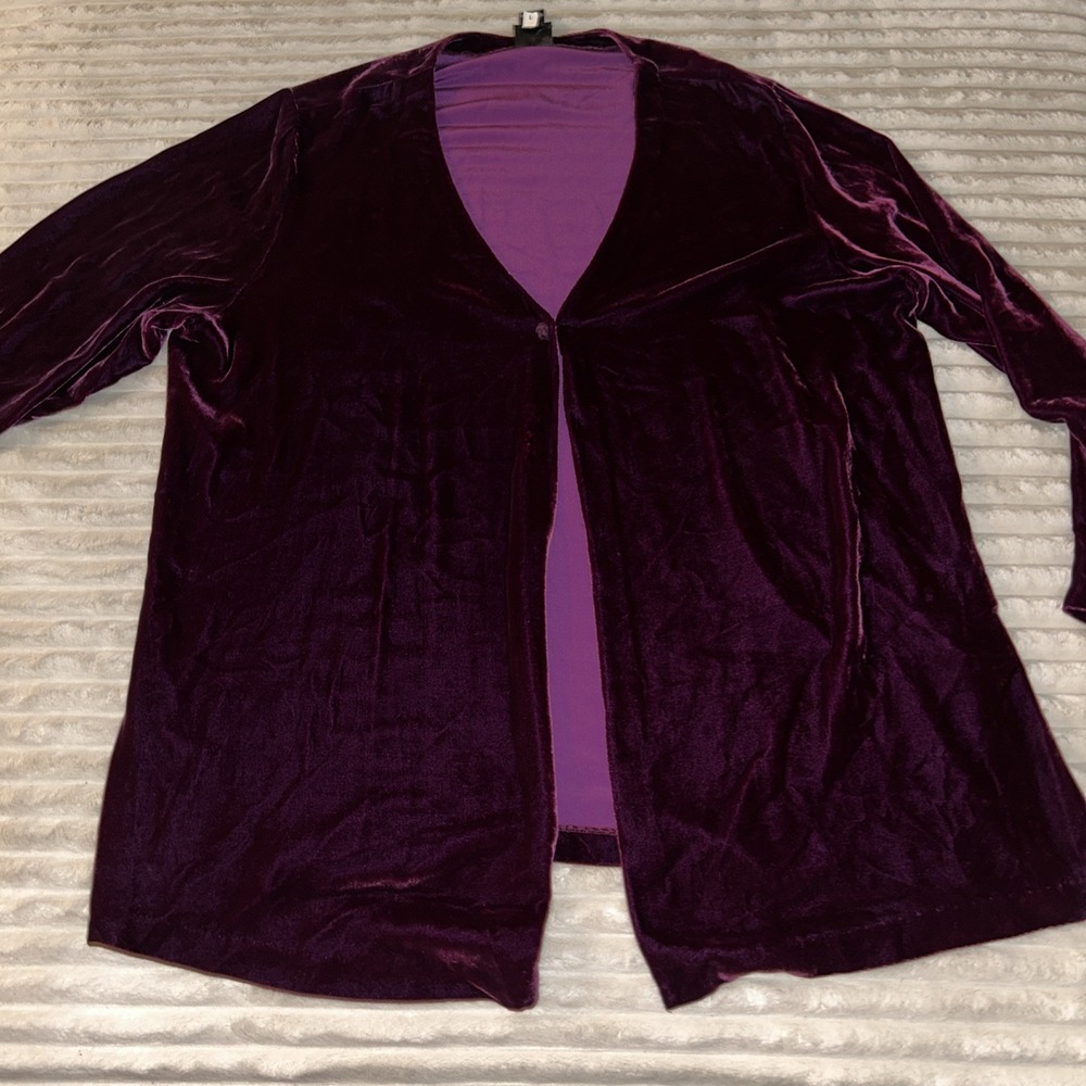 Eileen Fisher  Velvet Purple Silk Blend  Open Cardigan - Jacket Plus Sz 2X